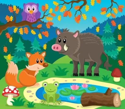 Forest animals topic image - eps10 vector illustration. Illustrazione stock