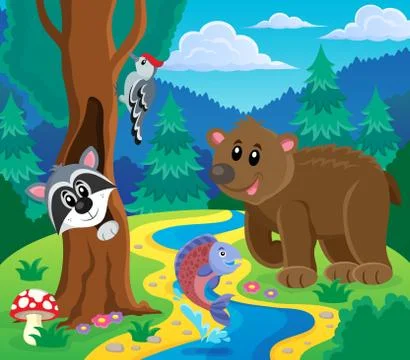Forest animals topic image - eps10 vector illustration. Stock Illustration