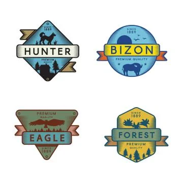 Forest animals vector logo templates set Stock Illustration