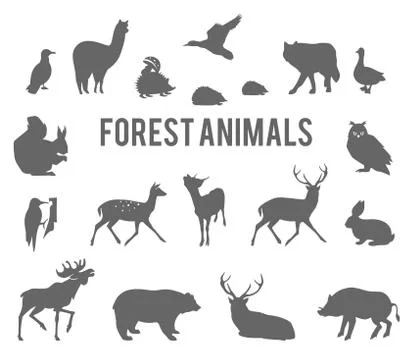 Forest animals vector silhouettes set. Stock Illustration