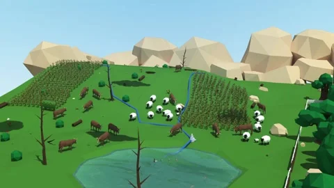 Forest Area transform to Farm 3D Low Poly Animation 스톡 동영상 211809755