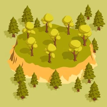Forest area with trees and spruces and a slight elevation Stock Illustration