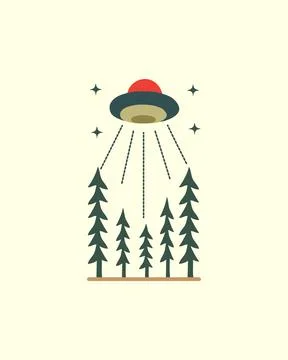 A forest attacked by UFO , vector design, Tee design, T-Shirt Design Ilustración de archivo