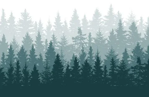 Forest background, beautiful landscape wallpaper. Silhouettes of fir trees. V Stock Illustration
