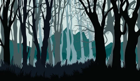 Forest background leafless trees icons cartoon design Illustrazione stock