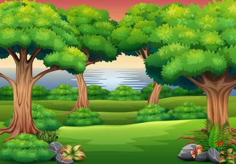 Forest background with the nature scene Stock Illustration