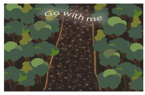 Forest background trees grean postcard Stock Illustration