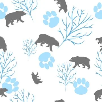 Forest bear and tree branch seamless pattern. Vector background Illustrazione stock