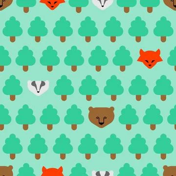 Forest with bear pattern seamless. Trees and bears background. Baby fabric .. Stock Illustration