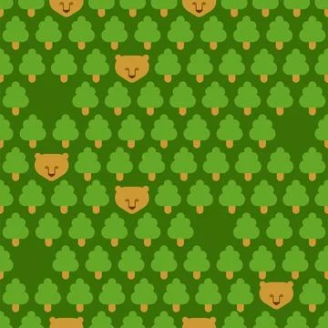 Forest with bear pattern seamless. Trees and bears background. Baby fabric .. Stock Illustration