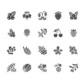 Forest berries colored flat glyph icons - blueberry, cranberry, raspberry Illustrazione stock
