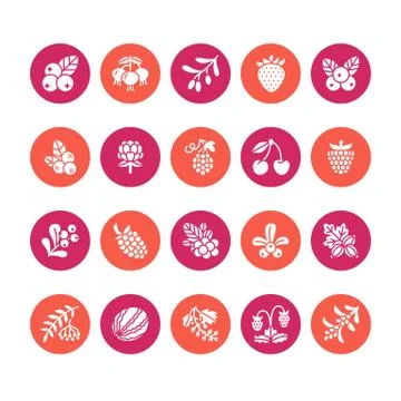 Forest berries colored flat glyph icons - blueberry, cranberry, raspberry Illustrazione stock