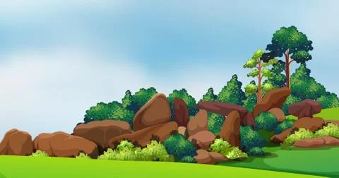 A forest with big rocks Stock Illustration