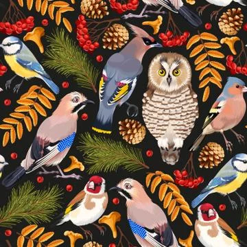 Forest birds seamless Stock Illustration