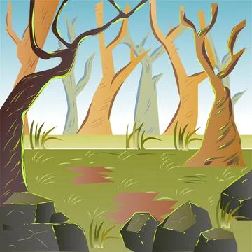 Forest Botanical Landscape Vector Illustration Stock Illustration