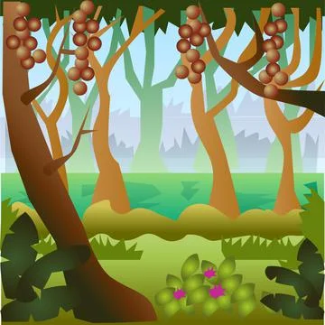 Forest Botanical Landscape Vector Illustration Stock Illustration