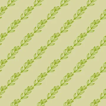 Forest branch with leaves seamless pattern. Linear foliage backdrop. Stock Illustration
