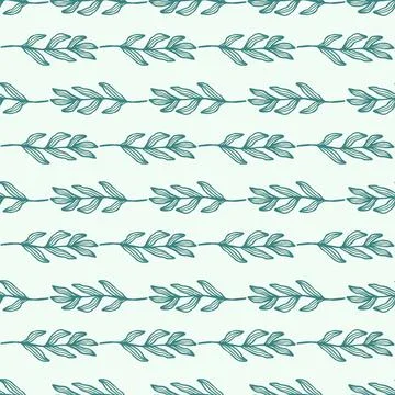 Forest branch with leaves seamless pattern on light green background. Stock Illustration