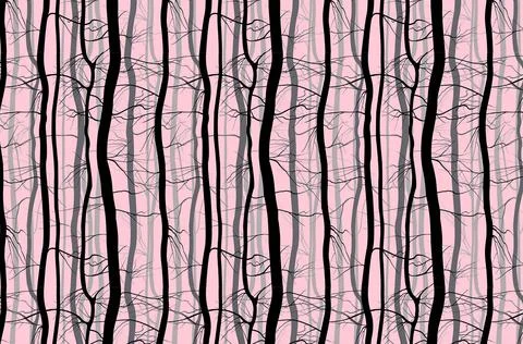 Forest Branches seamless pattern. Fog in the morning spring, winter bare trees Stock Illustration