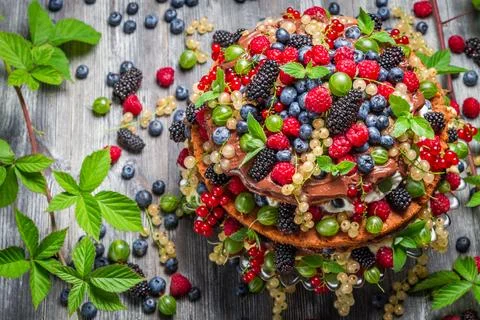 Forest cake made of fresh wild fruit Stock Photos