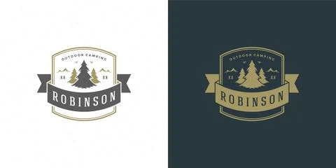 Forest camping logo emblem summer vacation vector illustration pine tree si.. Stock Illustration