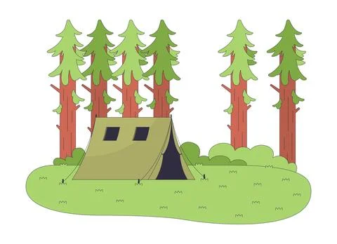 Forest camping tent 2D vector illustration Stock Illustration