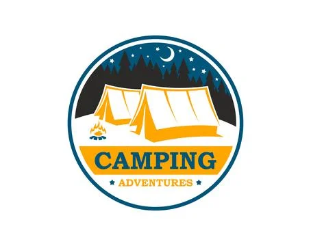 Forest camping tent, campfire icon, camp adventure イラスト素材