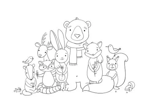 Forest cartoon animals Stock Illustration