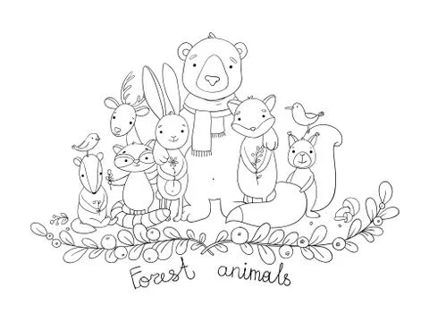 Forest cartoon animals Stock Illustration