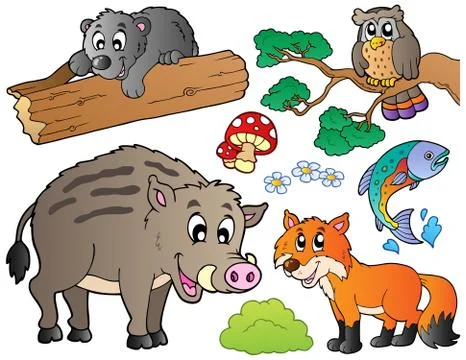 Forest cartoon animals set  Stock Illustration