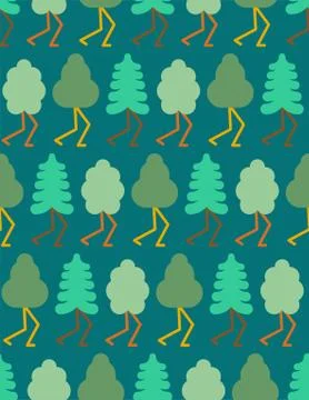 Forest cartoon style pattern seamless. Tree with legs. Vector illustration 스톡 일러스트