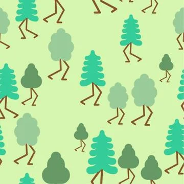 Forest cartoon style pattern seamless. Tree with legs. Vector illustration Stock Illustration