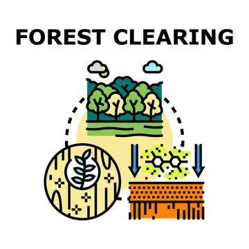 Forest clearing and deforestation process concept illustration Stock Illustration