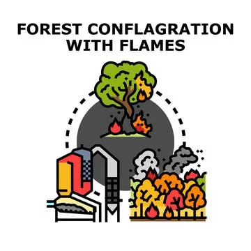 Forest conflagration with flames and global warming concept Stock Illustration