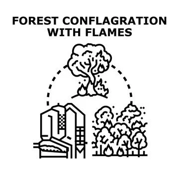Forest conflagration with flames and global warming concept Stock Illustration