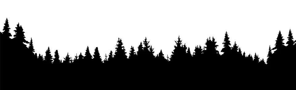 Forest of coniferous trees, silhouette vector background Stock Illustration