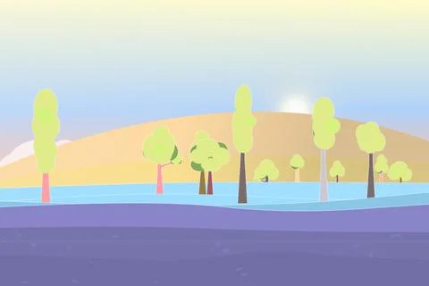 Forest corridor backdrop with daylight sky, and mixed woodland trees Stock Illustration