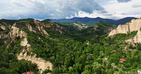 Forest Covered Area With Sharp Clay Ridges Dark Clouds Clean Air Mountain View Stock Footage 289410445