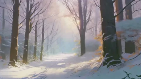 The forest covered with snow, the falling rays of the sun and Slowly fluffi.. Stock Footage 255894353