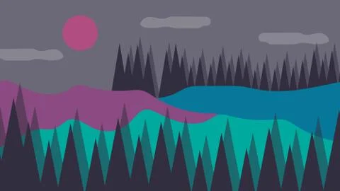 Forest dark scene landscape Stock Illustration