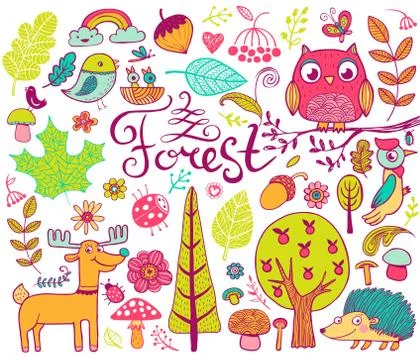 Forest design elements in doodle style Stock-Illustration