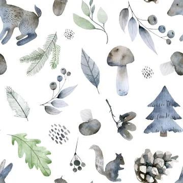 Forest design, floral seamless pattern, leaf background. Plants ornament Stock Illustration