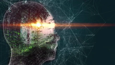 Forest in digital human head, negative space, spread of AI, neural networks Stock-Footage 138458881