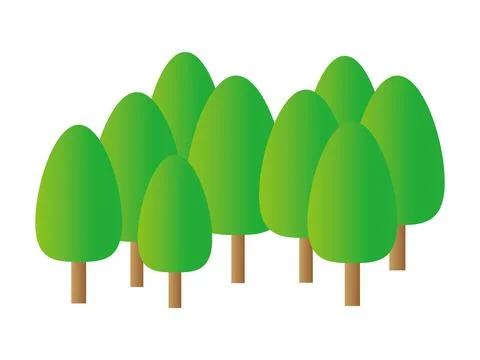 Forest drawn with gradation. Green trees representing the seasons of summer.. Stock Illustration