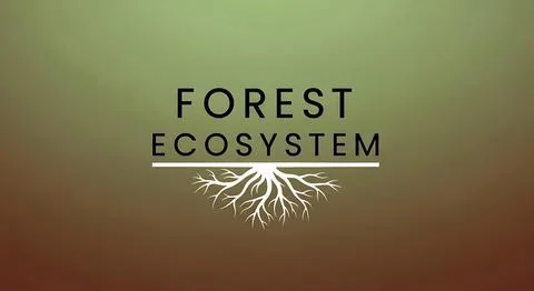 Forest ecosystem text with detailed root system illustration on earthy grad.. Stock Illustration