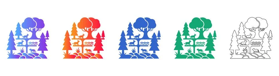 Forest Ecosystem Wildlife Vector Icon Set Stock Illustration