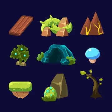 Forest Elements for Game. Vector Illustration Set Stock Illustration