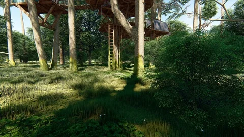 Forest fantasy rustic treehouse complex wild daytime fairy tale - seamless loop Stock Footage 105104184