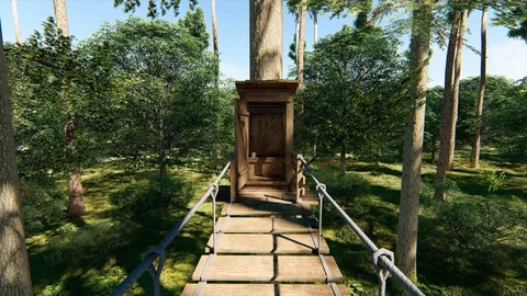 Forest fantasy rustic treehouse complex wild daytime fairy tale - seamless loop Stock Footage 105105155