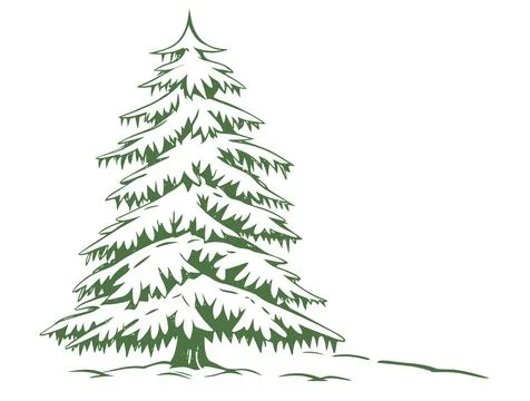 Forest fir tree in the snow. Simple sketch 스톡 일러스트